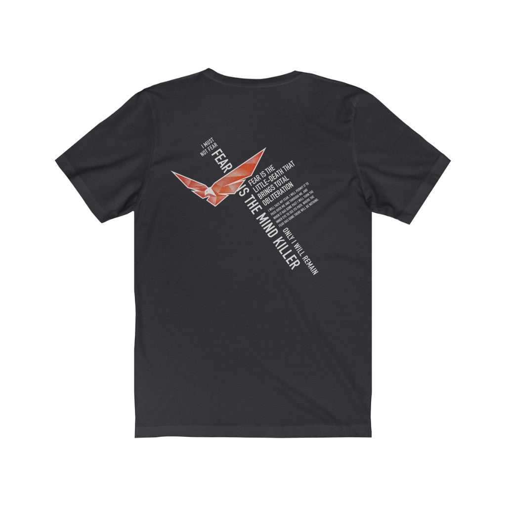 Dune Red Hawk of House Atreides with Fear Is The Mind Killer quote on back