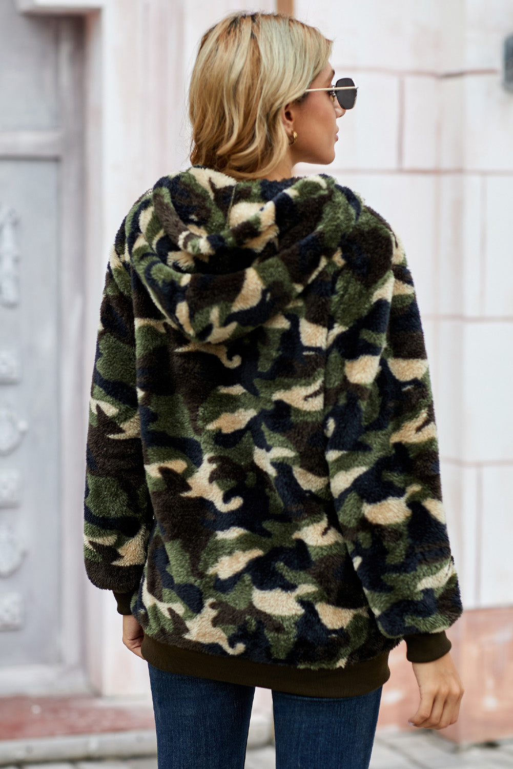 Cozy Camouflage Half Zip Fuzzy Hoodie