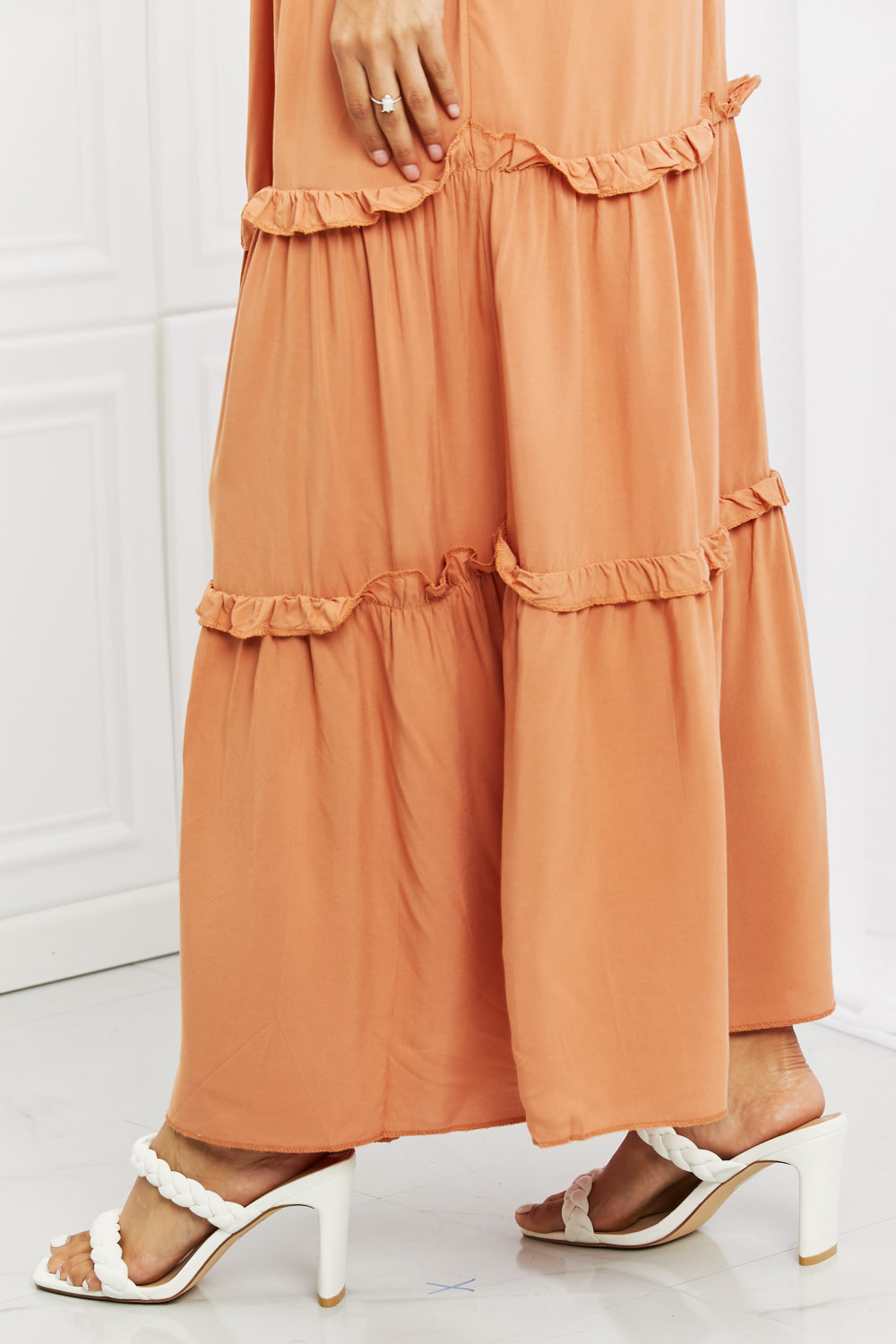 Full Length Ruffled Maxi Skirt in Butter Orange