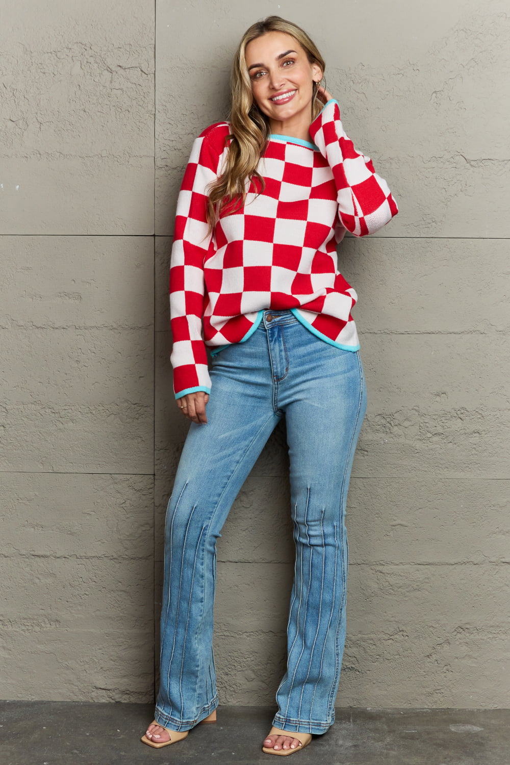 Checkered Retro Style Round Neck Sweater