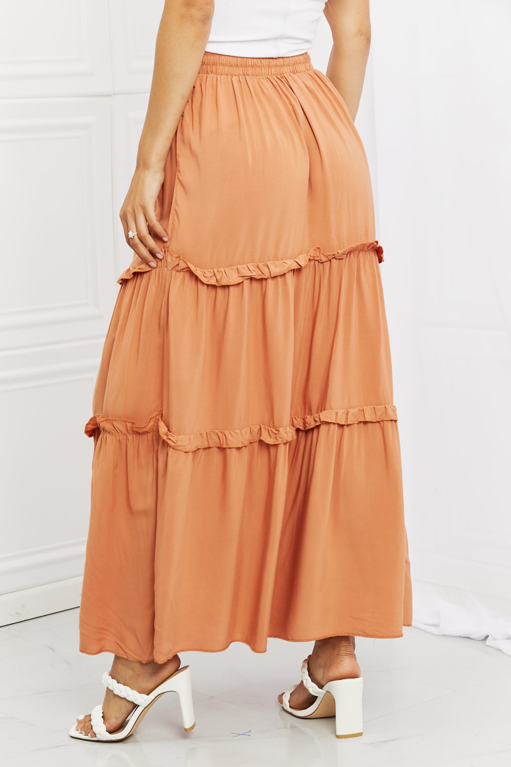 Full Length Ruffled Maxi Skirt in Butter Orange