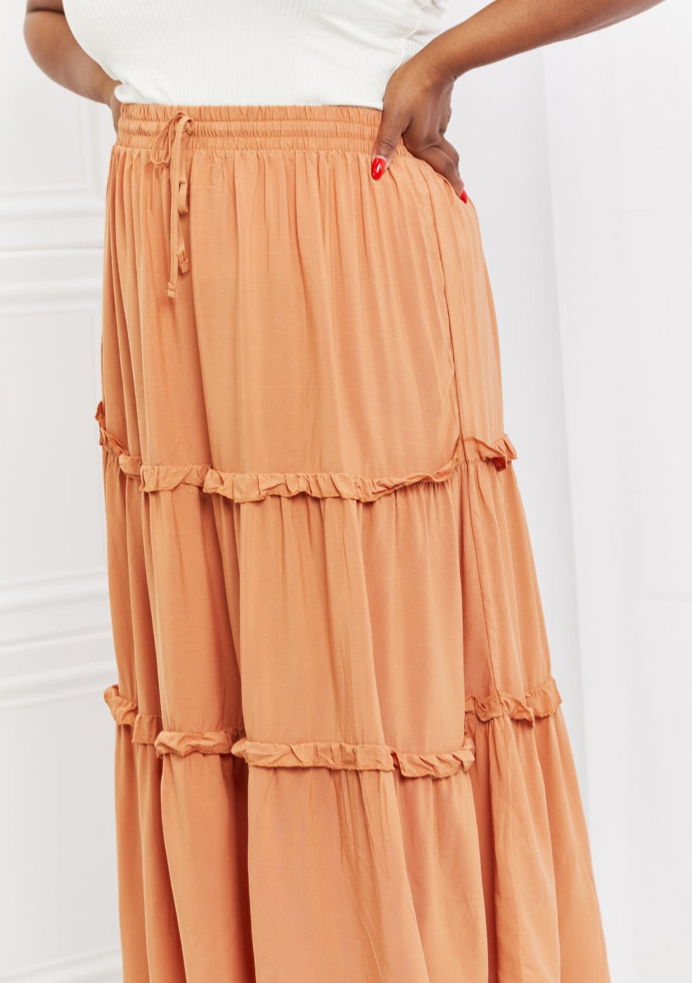 Full Length Ruffled Maxi Skirt in Butter Orange