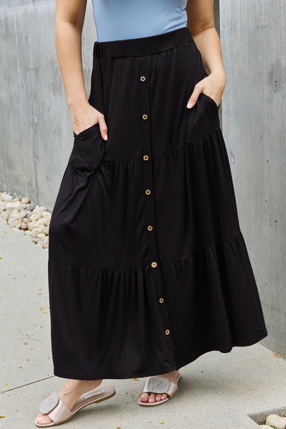 Front detail Missionary modest maxi skirt from Nauvoo Supply Co