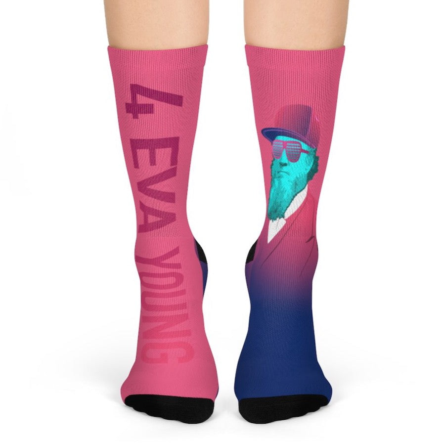 Fun Brigham Young "4 Eva Young" - Pink Crew Socks