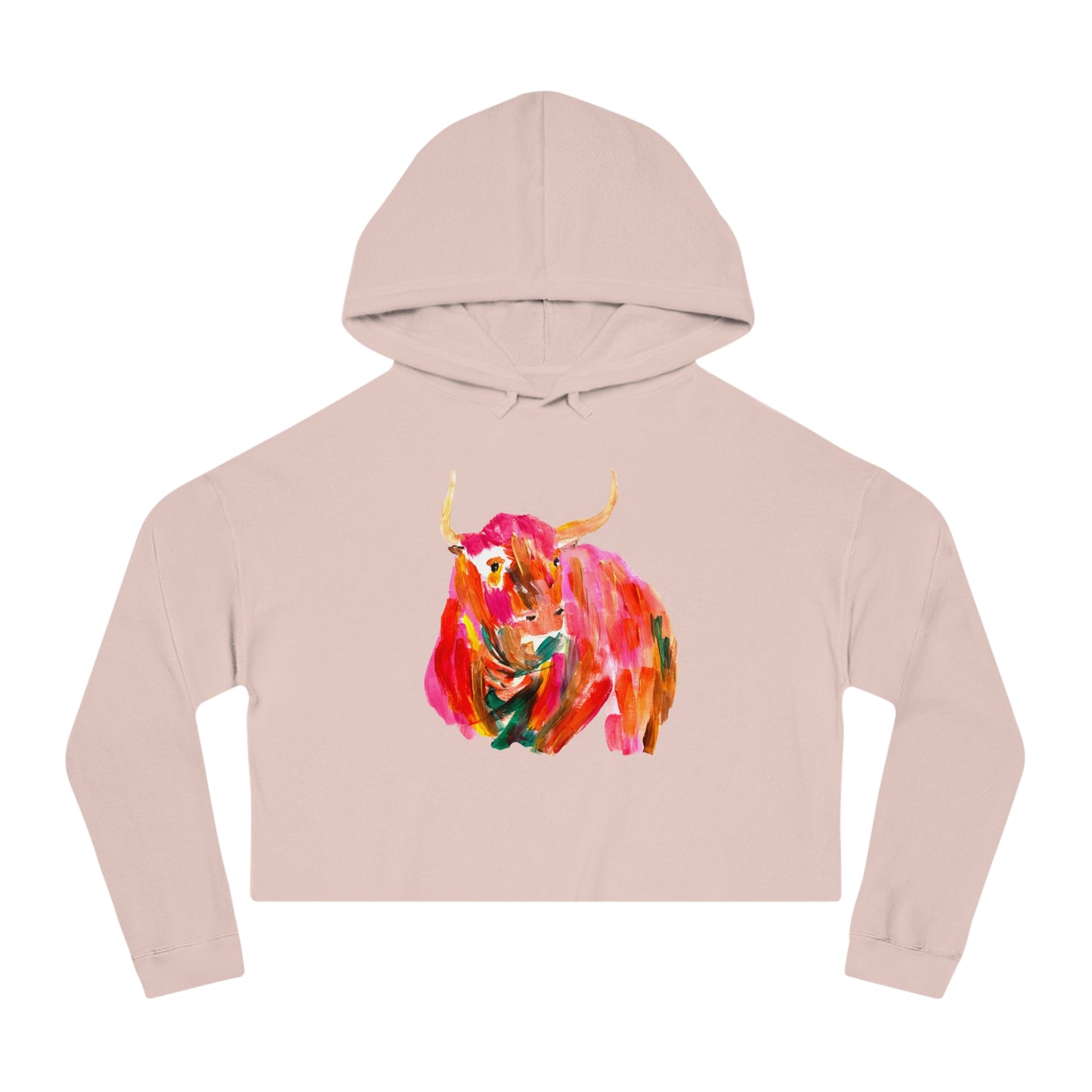 Womens Oversized Cropped Hooded Sweatshirt - Hand Painted Pop Color Bull Horns Sweatshirt by Madness and Clarity