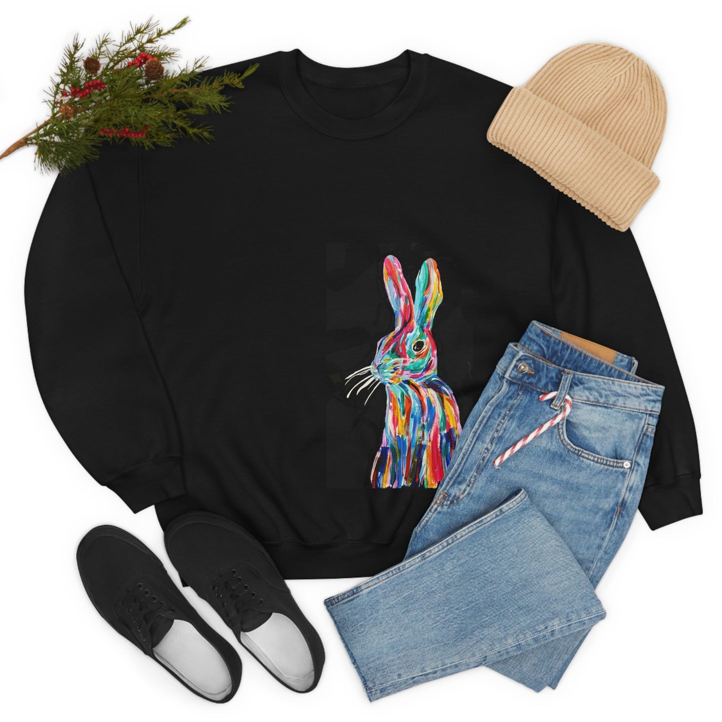 Hand Painted Pop Color Bunny Rabbit Sweatshirt by Madness and Clarity