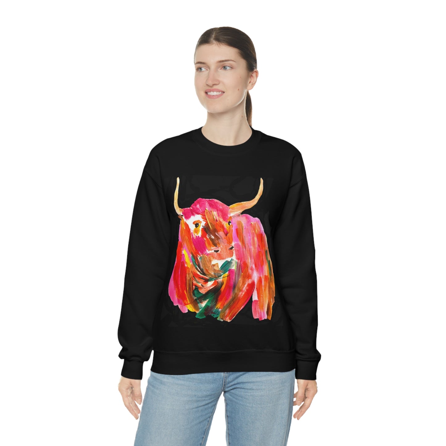 Sweatshirt - Hand Painted Red Desert Bull with Pop Color by Madness and Clarity