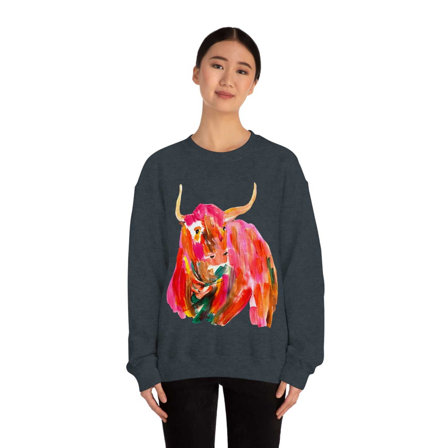 Sweatshirt - Hand Painted Red Desert Bull with Pop Color by Madness and Clarity