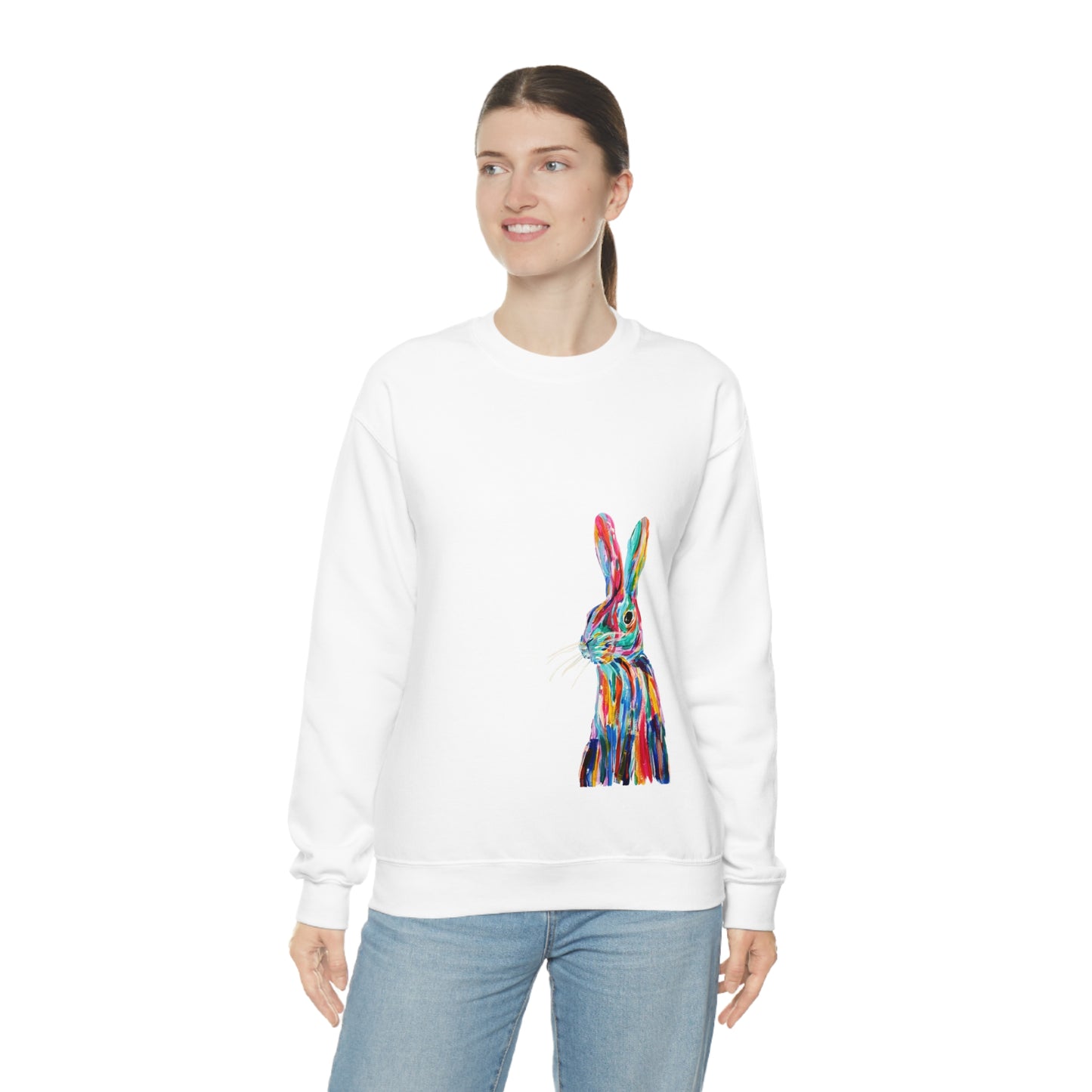Hand Painted Pop Color Bunny Rabbit Sweatshirt by Madness and Clarity