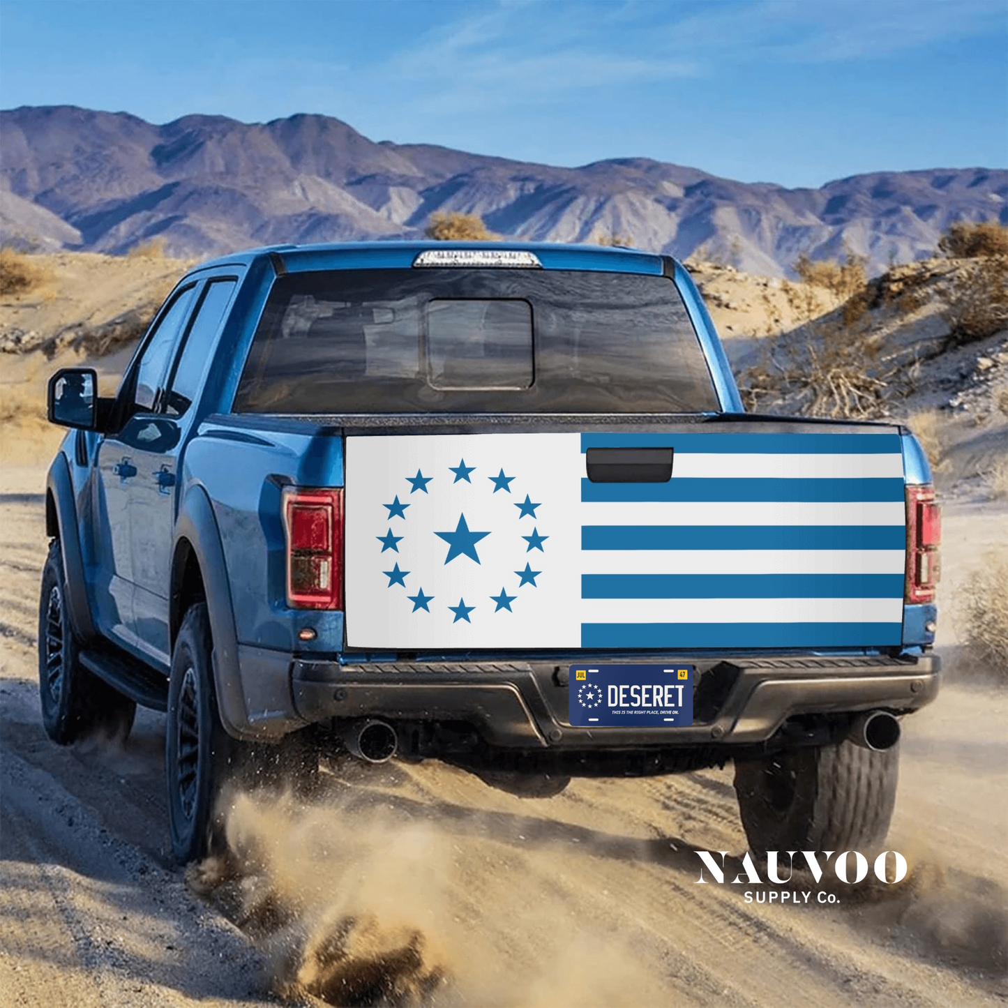 Flag of Deseret truck decal, blue truck