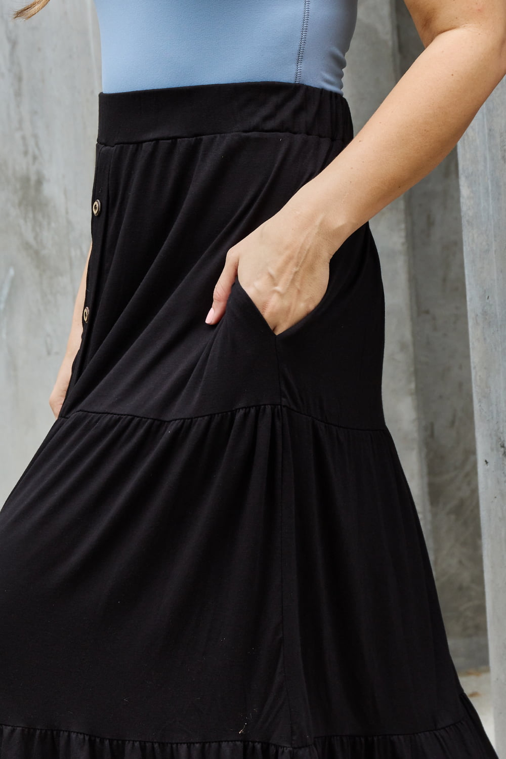 Side pocket detail - sister missionary modest maxi skirt from Nauvoo Supply Co