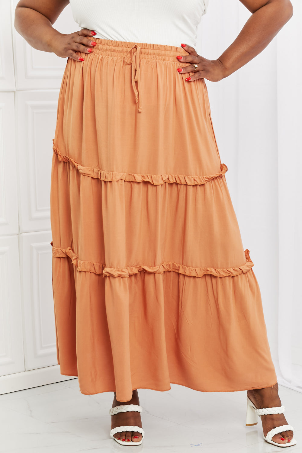 modest LDS missionary skirt Boho orange ruffled maxi skirt