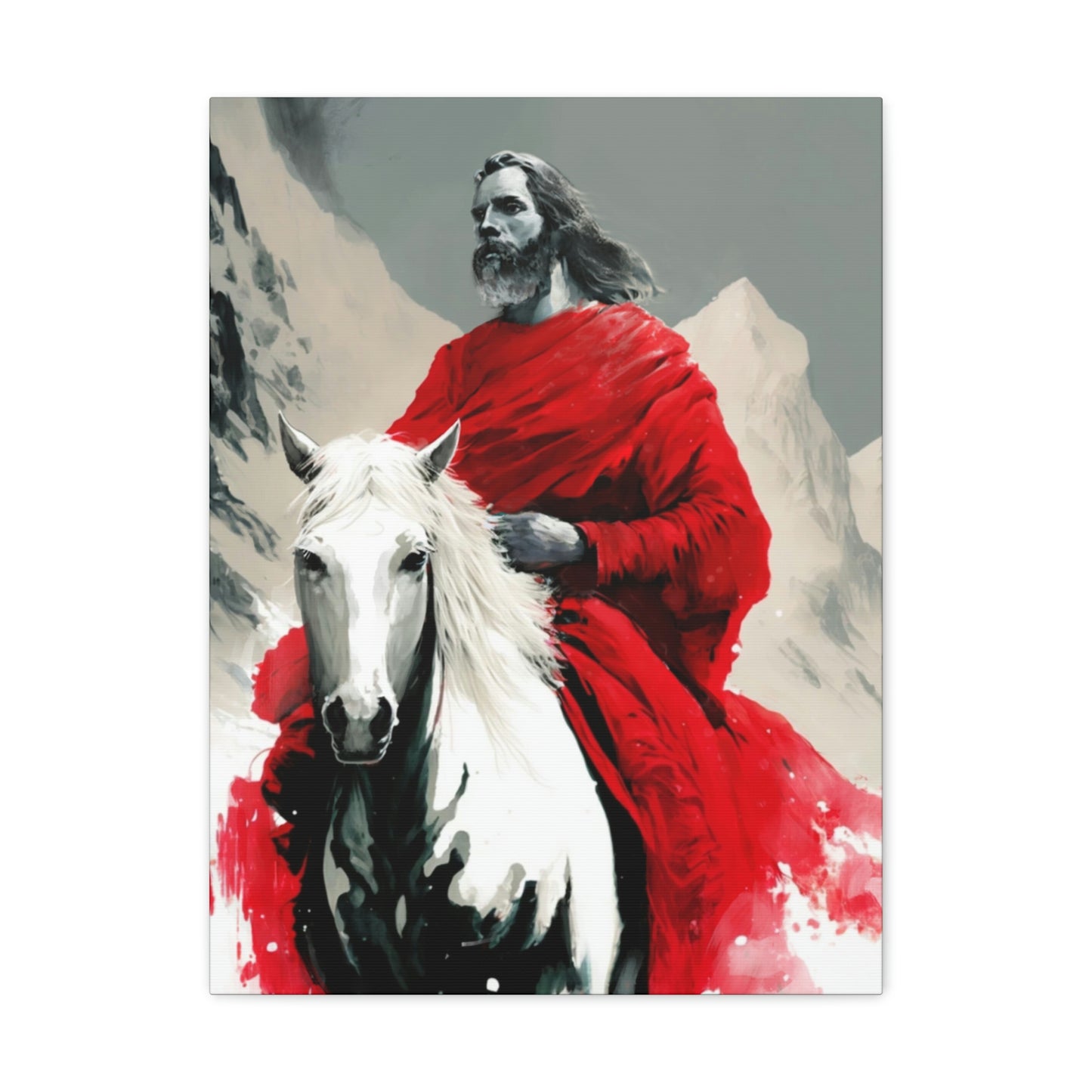 LDS Art - Art of The Second Coming of Jesus in Red on Horseback Premium Canvas Print