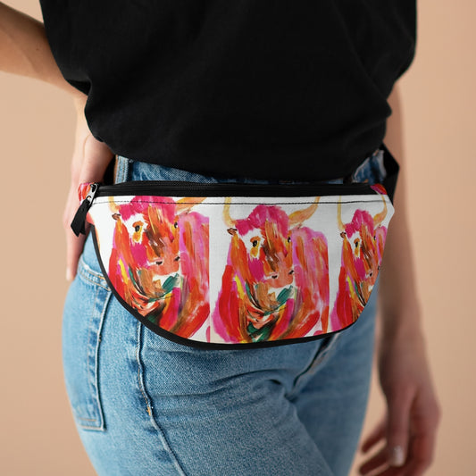 Cute Fanny Pack / Waist Pack With Adorable Pink Cow