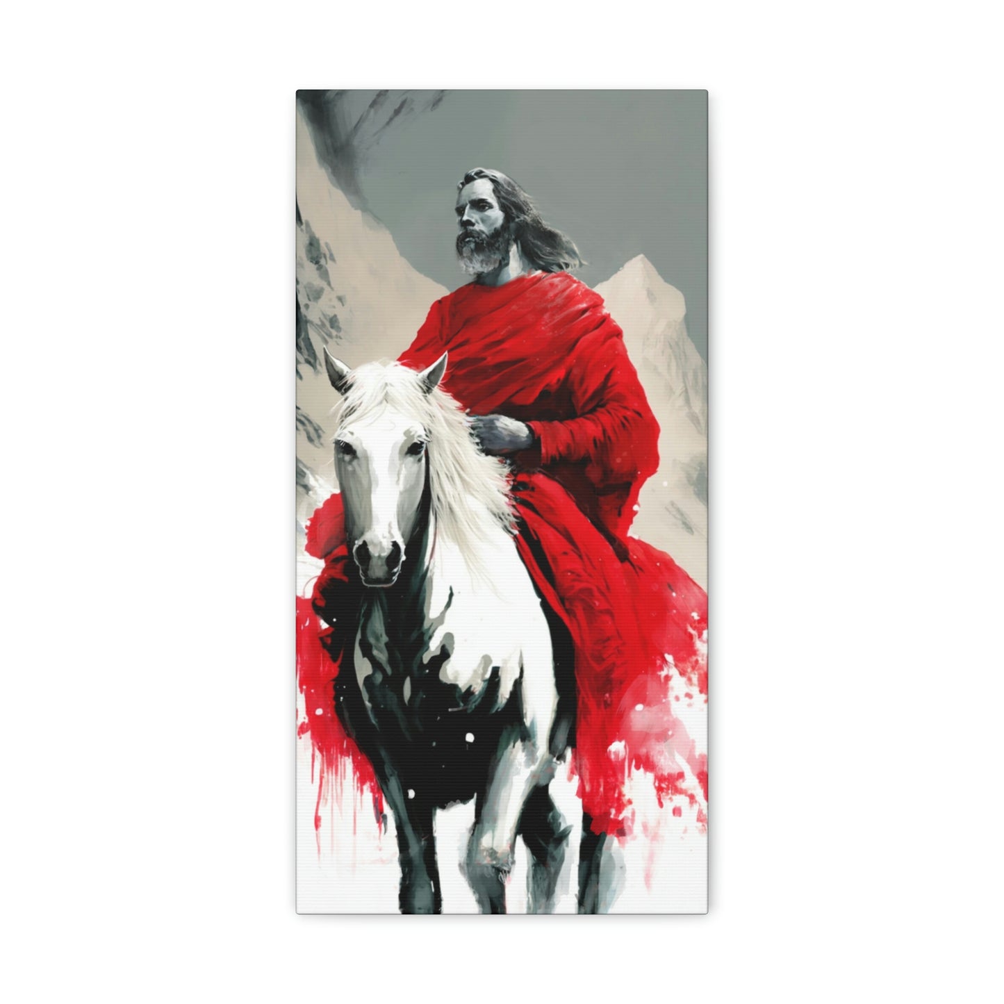 LDS Art - Art of The Second Coming of Jesus in Red on Horseback Premium Canvas Print