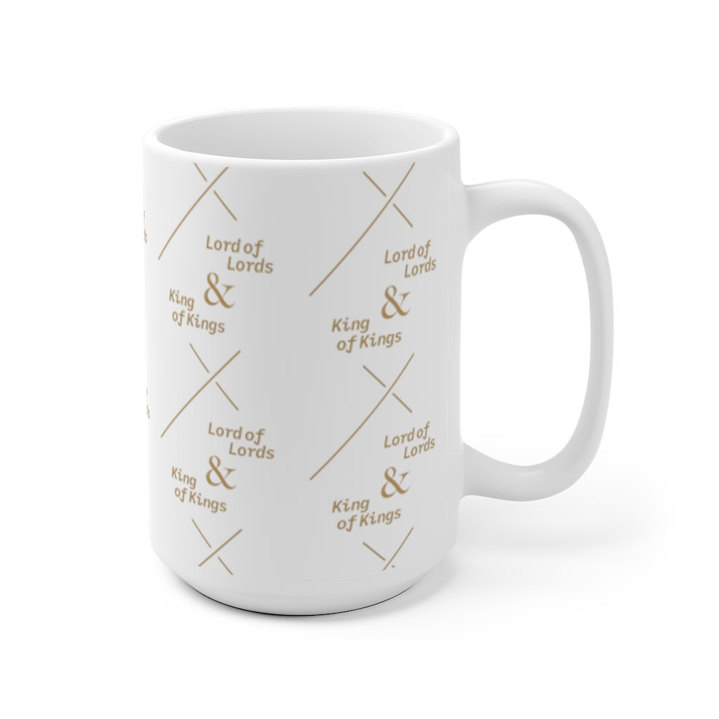 King of Kings, Lord of Lords mug in gold and white