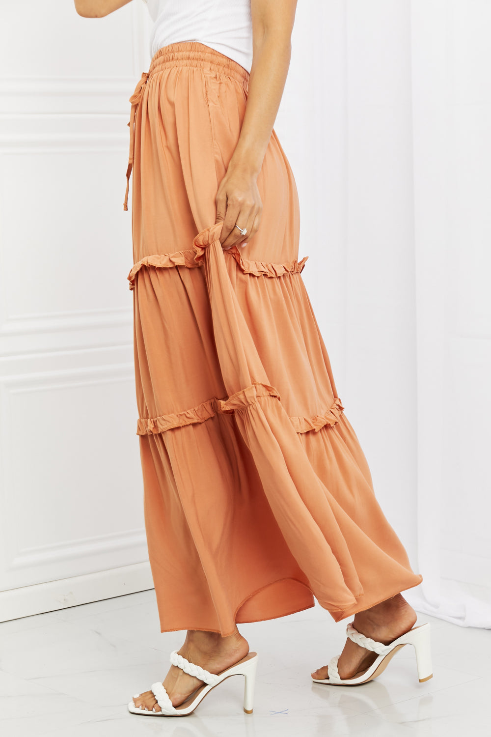 Full Length Ruffled Maxi Skirt in Butter Orange