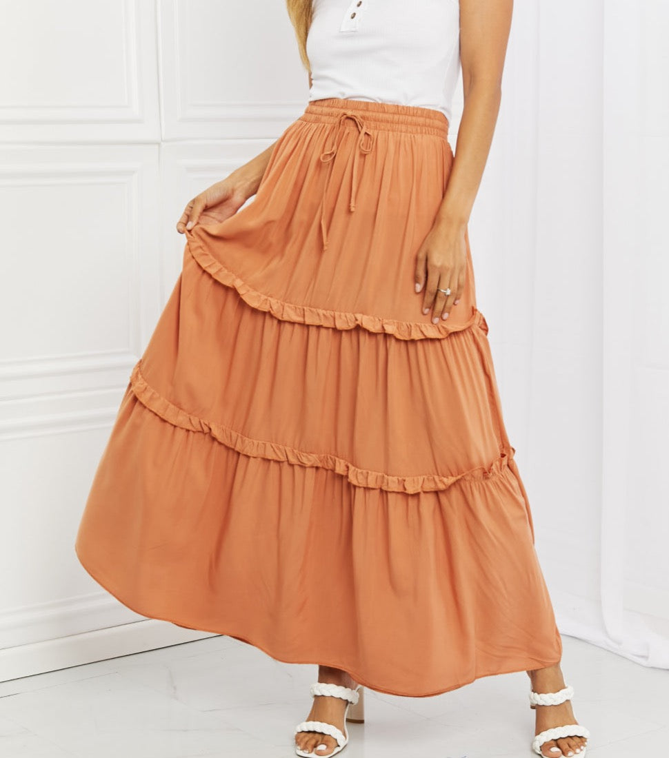 Full Length Ruffled Maxi Skirt in Butter Orange
