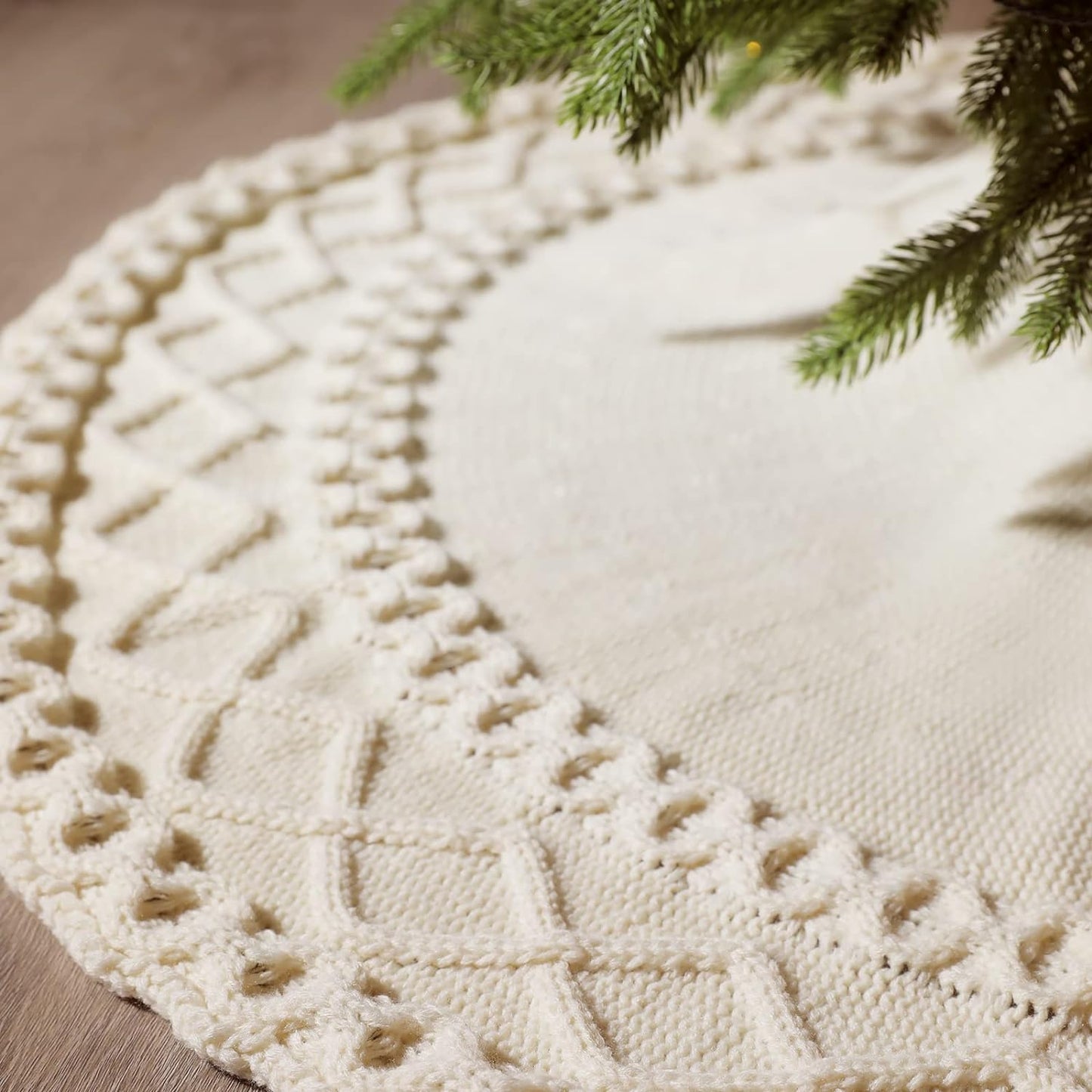 Mod Christmas White Cableknit Christmas Tree Skirt