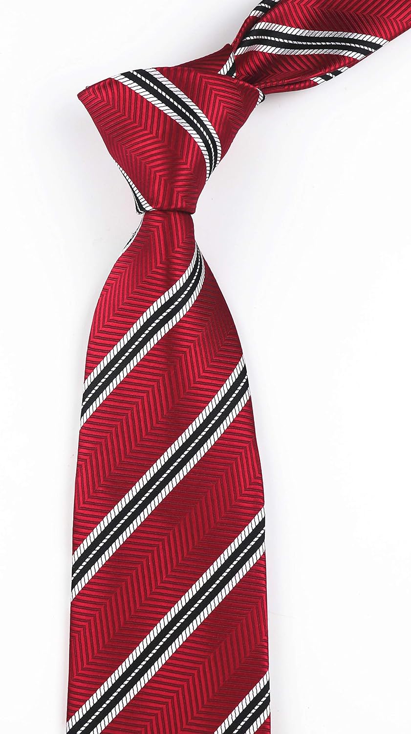 Men's Classic Stripe Red and Black Jacquard Woven Necktie