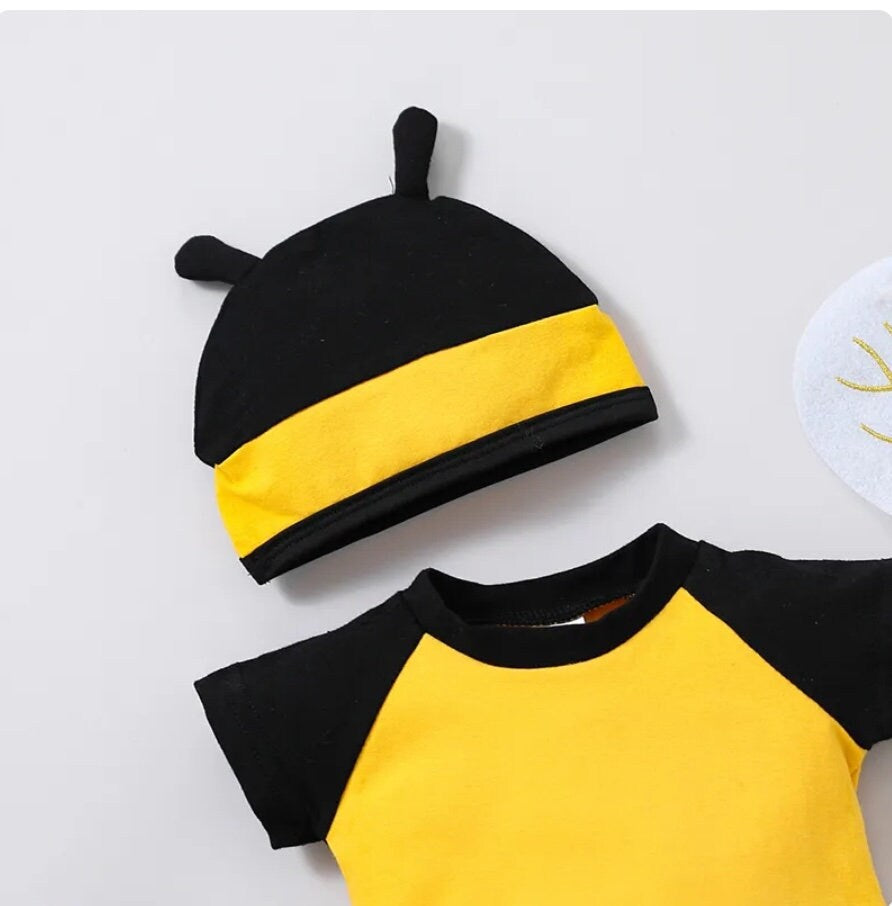 Baby Bee Costume Short Sleeve Honeybee Bodysuit Hat Wings Socks Baby Unisex Halloween Costume Baby Bee Halloween Costume