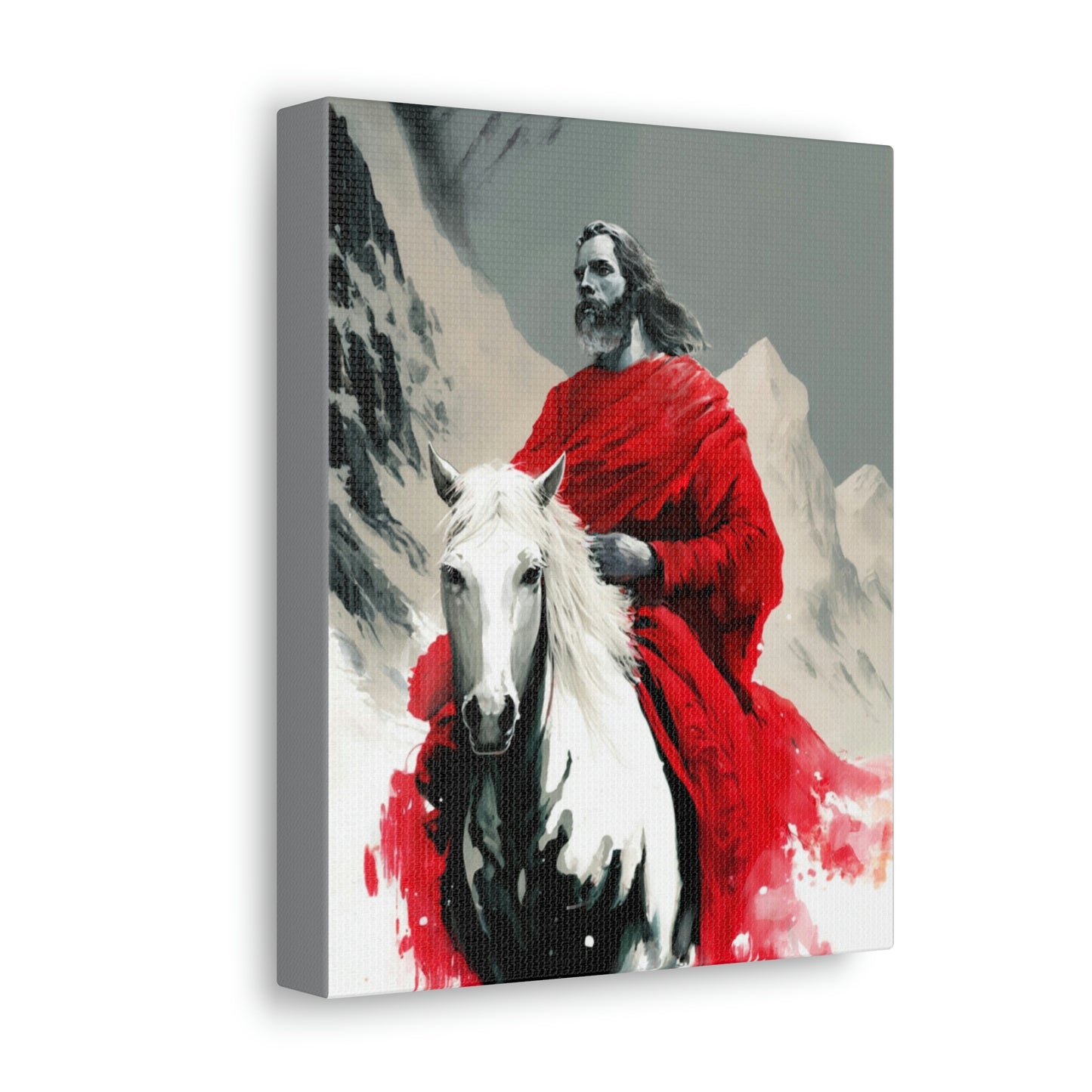 LDS Art - Art of The Second Coming of Jesus in Red on Horseback Premium Canvas Print