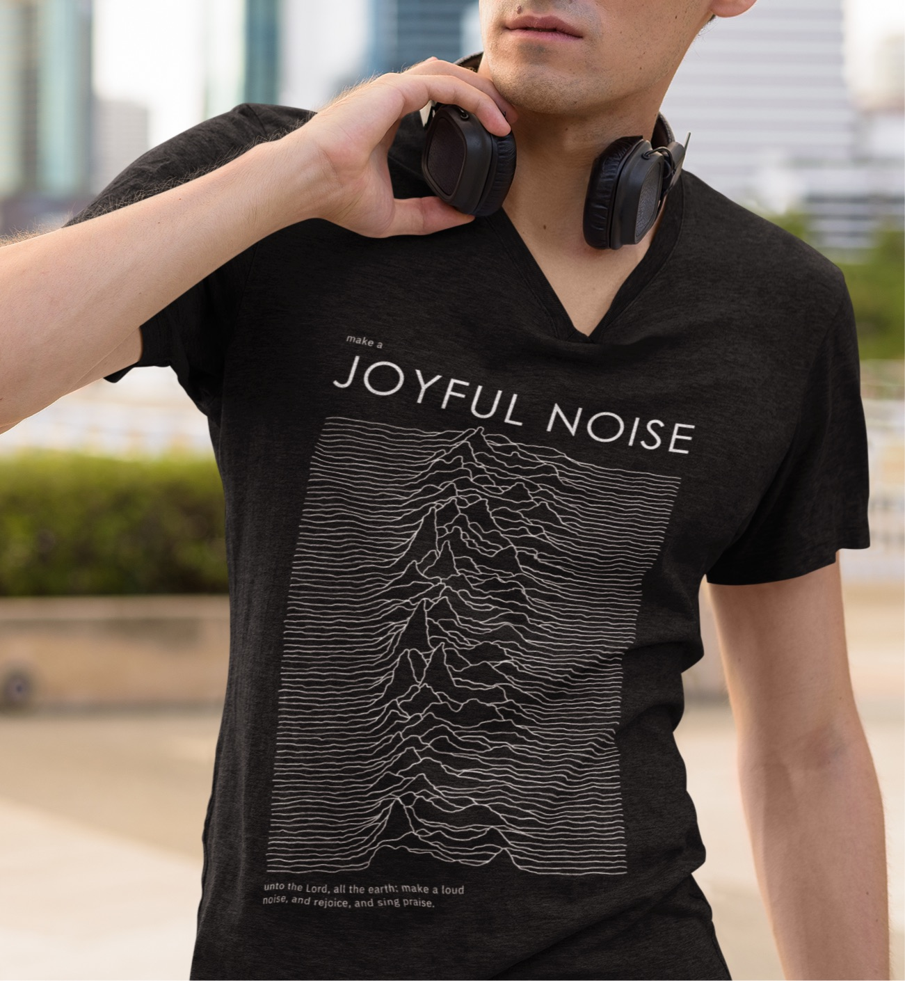 "joyful noise" psalms bible quote shirt joy sound wave pattern