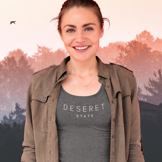 Young Woman wearing Deseret State T-shirt