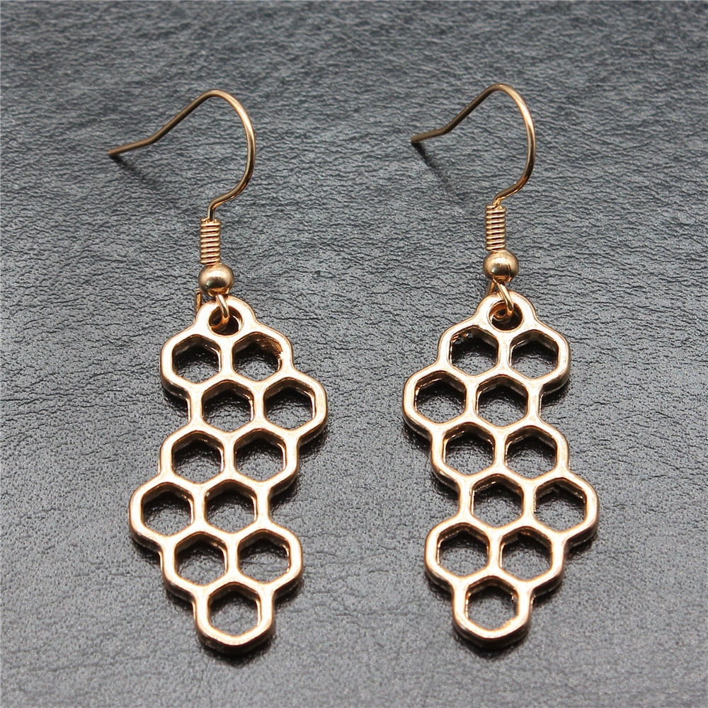 Deseret Earrings – Honeycomb Beehive Pendant