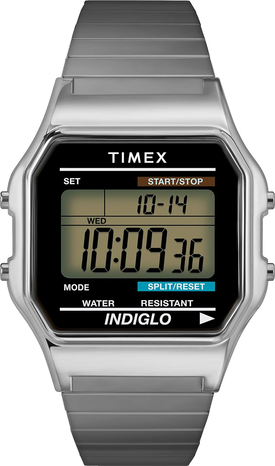 Timex Men'S T78677 Classic Digital Silver-Tone Stainless Steel Indiglo Watch