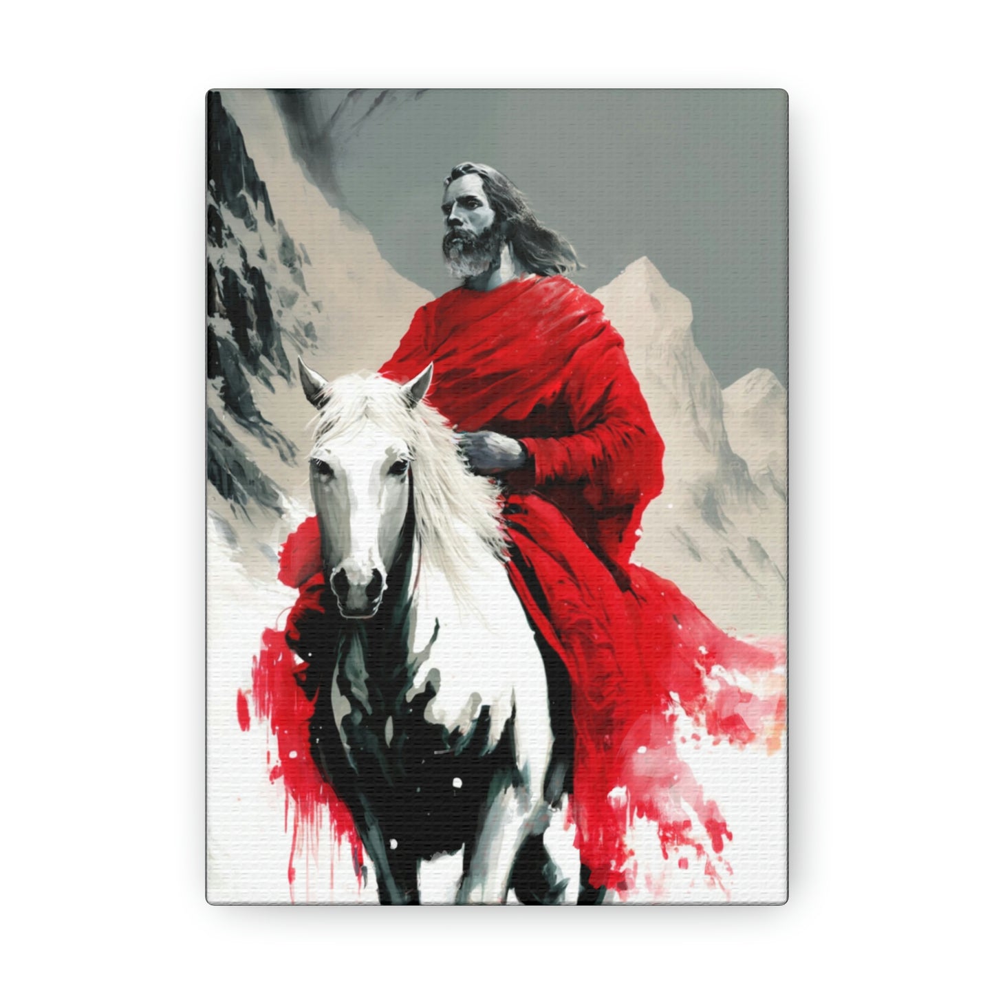 LDS Art - Art of The Second Coming of Jesus in Red on Horseback Premium Canvas Print