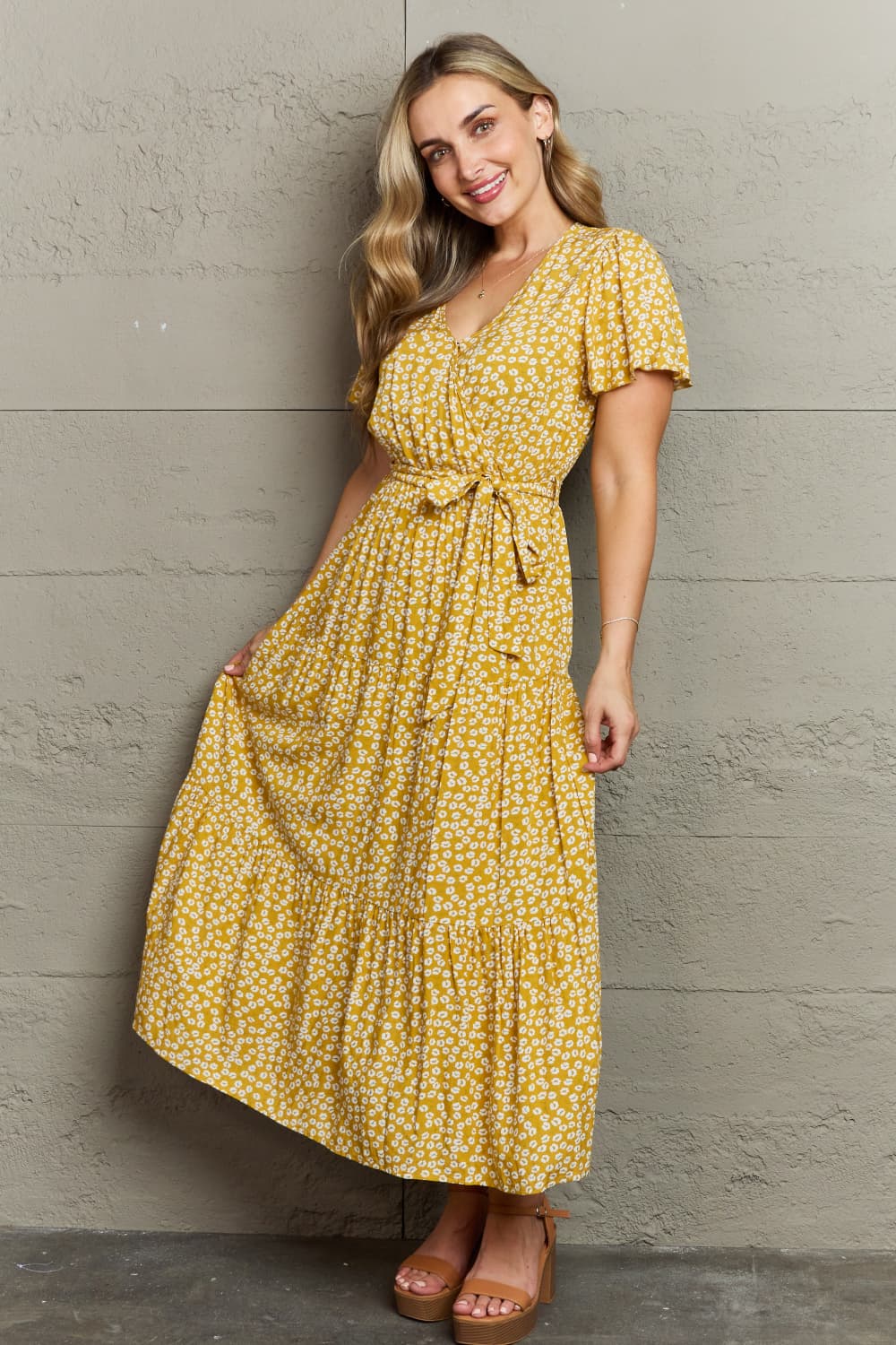 Floral Print A-Line Dress in Yellow