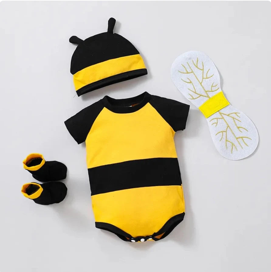 Baby Bee Costume Short Sleeve Honeybee Bodysuit Hat Wings Socks Baby Unisex Halloween Costume Baby Bee Halloween Costume