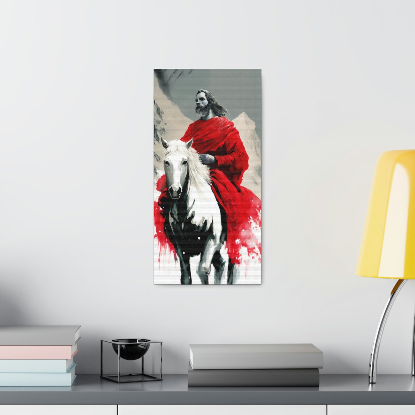 LDS Art - Art of The Second Coming of Jesus in Red on Horseback Premium Canvas Print