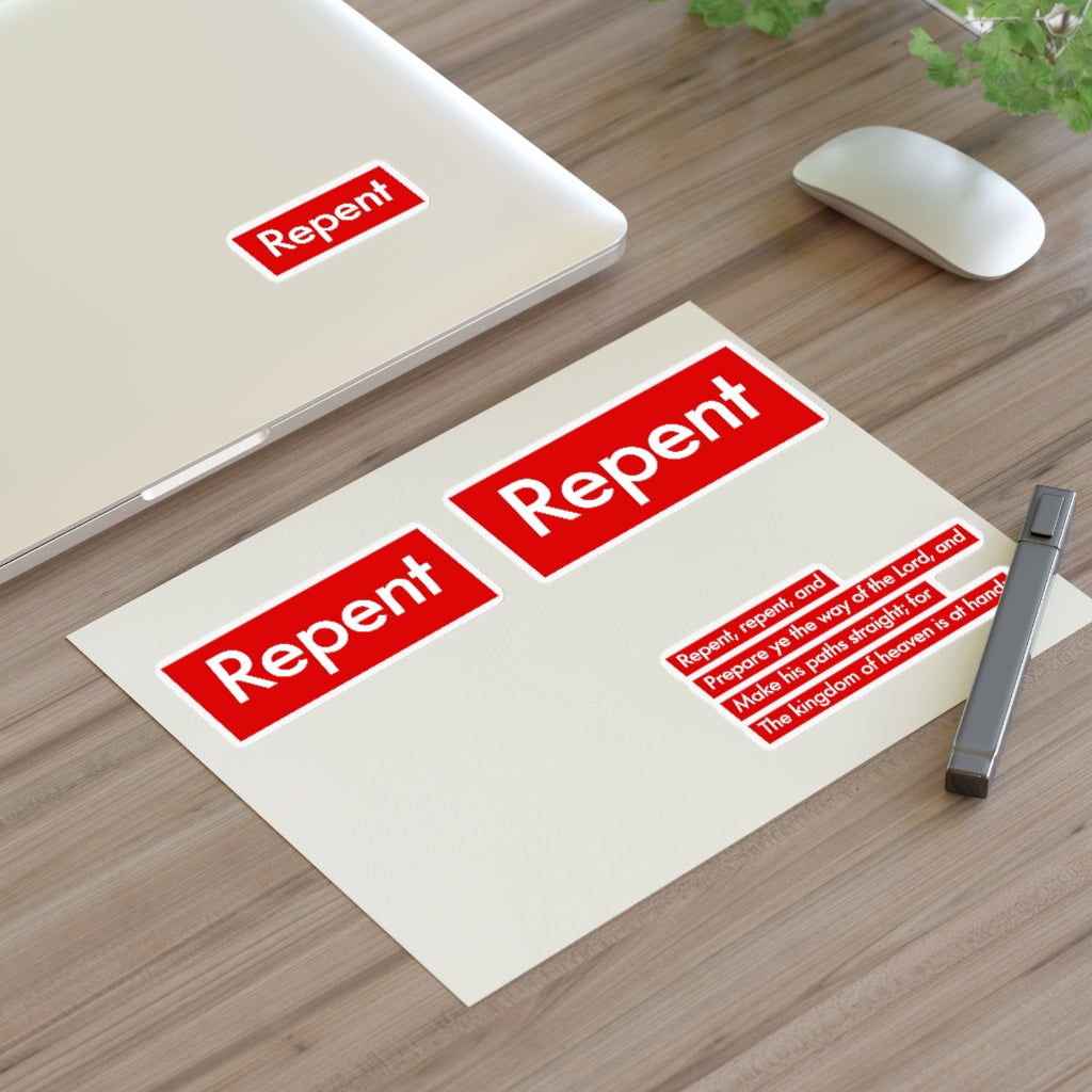 Repent LDS Sticker Pack - Set of 4 Red Transparent Decals - LDS Gift for grown ups