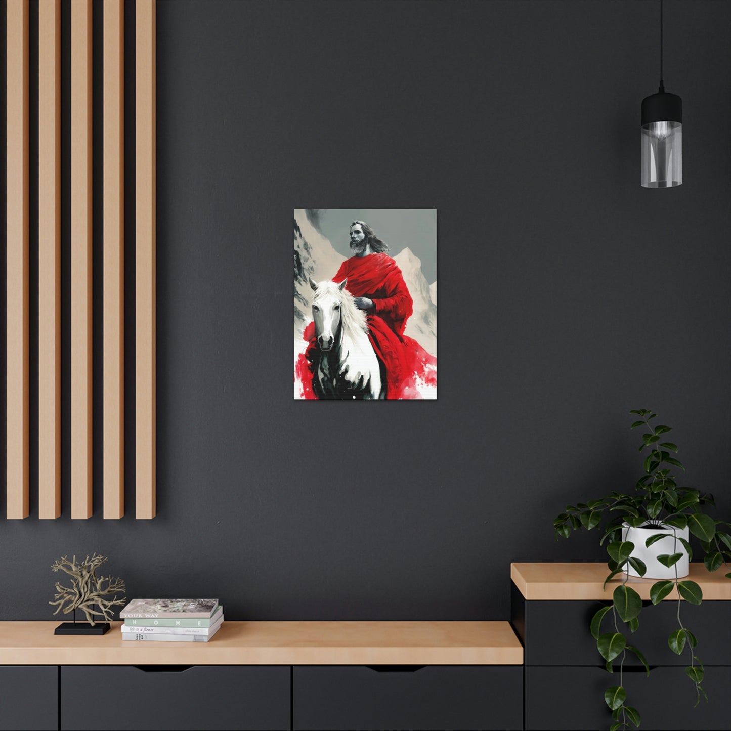 LDS Art - Art of The Second Coming of Jesus in Red on Horseback Premium Canvas Print
