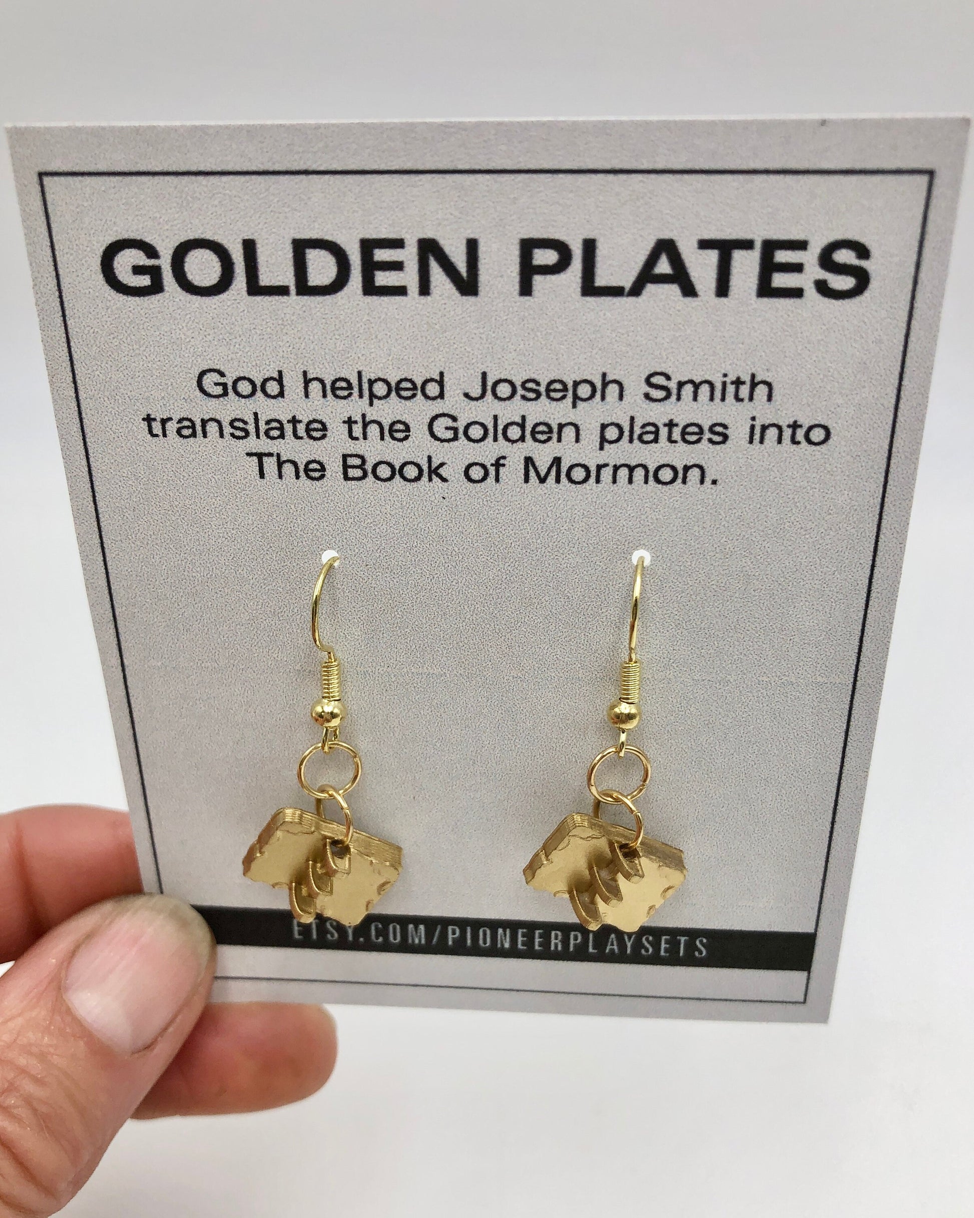 Gold Plates Earrings, LDS Gift for Mom, Christian Earrings, Statement Earrings, Golden Plates Dangle Earrings Seminary Teacher Gift Baptism