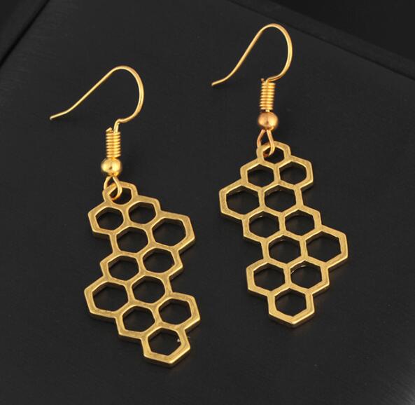 Deseret Earrings – Honeycomb Beehive Pendant