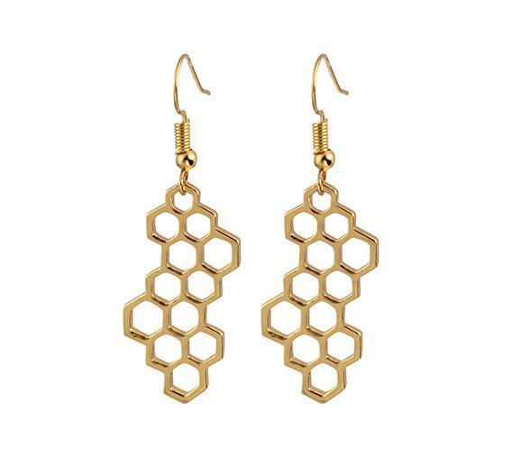 Deseret Earrings – Honeycomb Beehive Pendant